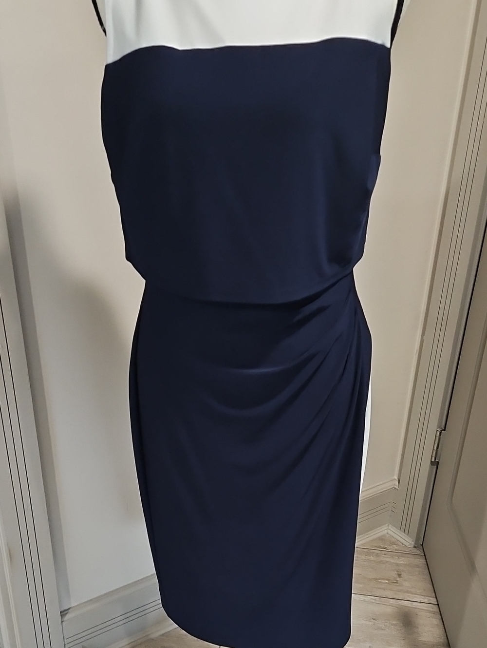American Living Navy and White Midi Sheath Dress